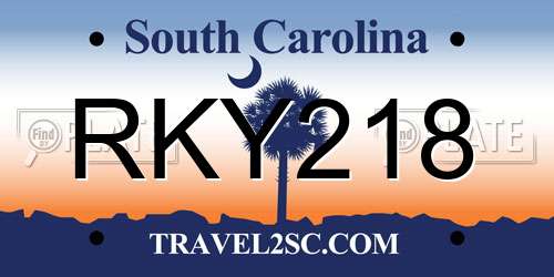 RKY218 South Carolina License Plate