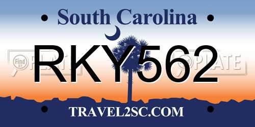 RKY562 South Carolina License Plate