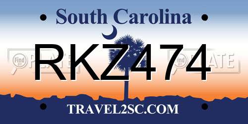 RKZ474 South Carolina License Plate