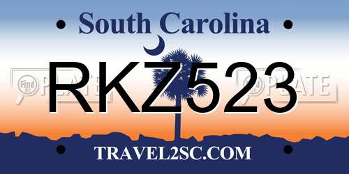 RKZ523 South Carolina License Plate