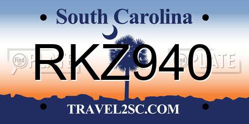 RKZ940 South Carolina License Plate
