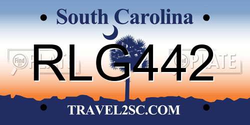 RLG442 South Carolina License Plate