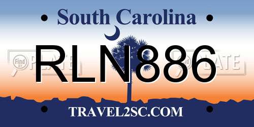 RLN886 South Carolina License Plate