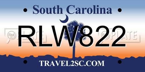 RLW822 South Carolina License Plate
