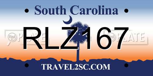 RLZ167 South Carolina License Plate