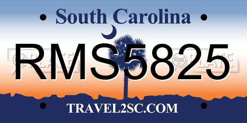 RMS5825 South Carolina License Plate