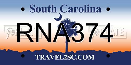 RNA374 South Carolina License Plate