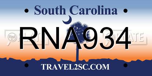 RNA934 South Carolina License Plate