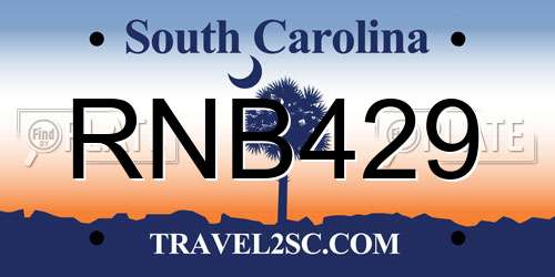 RNB429 South Carolina License Plate