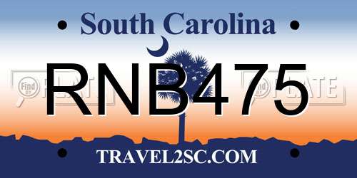 RNB475 South Carolina License Plate