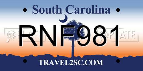 RNF981 South Carolina License Plate