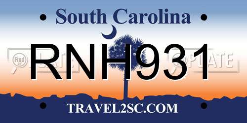 RNH931 South Carolina License Plate