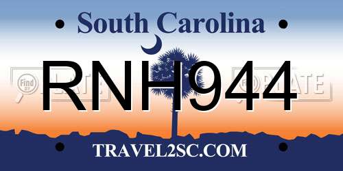 RNH944 South Carolina License Plate