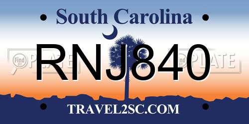 RNJ840 South Carolina License Plate