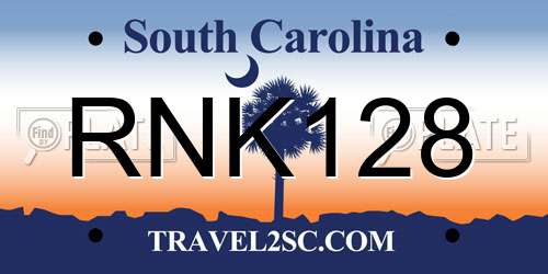 RNK128 South Carolina License Plate