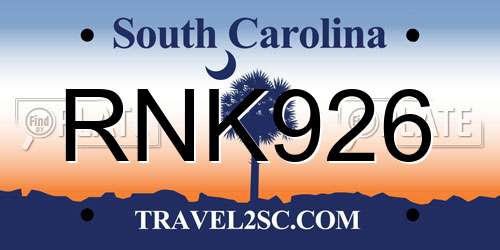RNK926 South Carolina License Plate