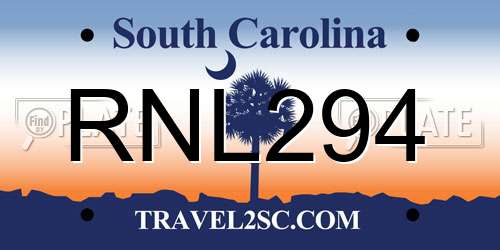 RNL294 South Carolina License Plate