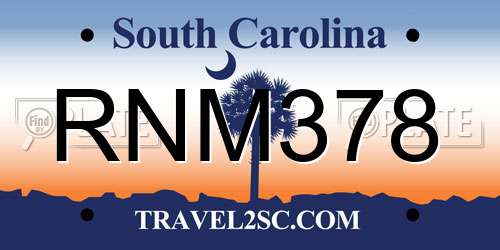 RNM378 South Carolina License Plate