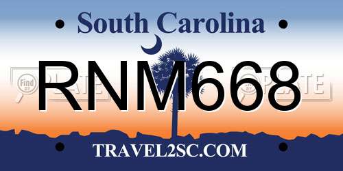 RNM668 South Carolina License Plate