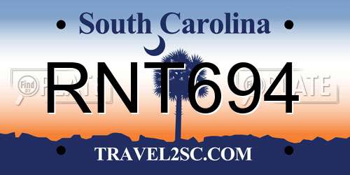 RNT694 South Carolina License Plate