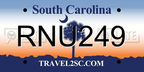 RNU249 South Carolina License Plate