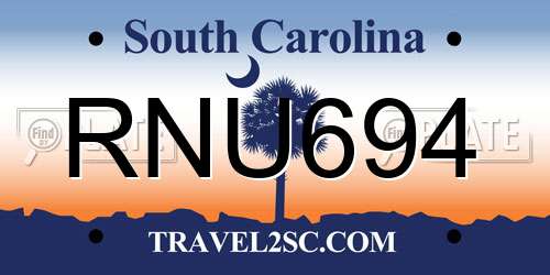 RNU694 South Carolina License Plate