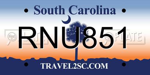 RNU851 South Carolina License Plate