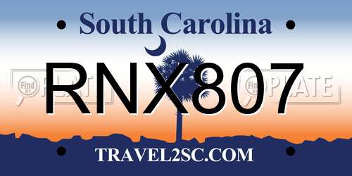 RNX807 South Carolina License Plate