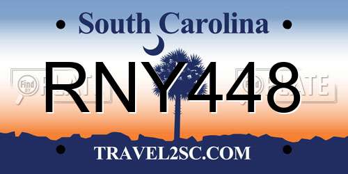 RNY448 South Carolina License Plate