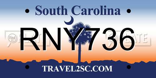 RNY736 South Carolina License Plate
