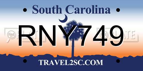 RNY749 South Carolina License Plate