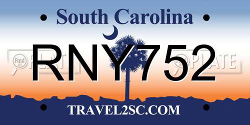 RNY752 South Carolina License Plate