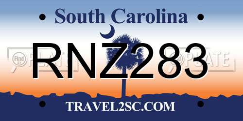 RNZ283 South Carolina License Plate