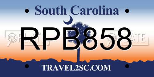 RPB858 South Carolina License Plate