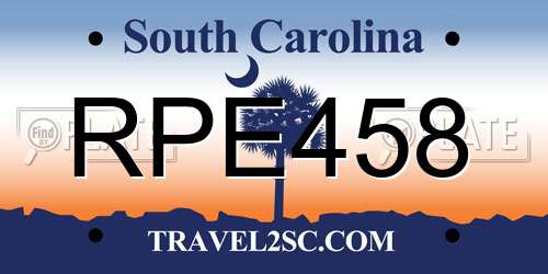 RPE458 South Carolina License Plate