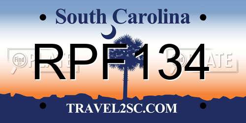 RPF134 South Carolina License Plate