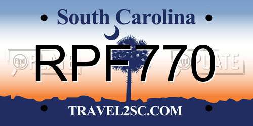 RPF770 South Carolina License Plate