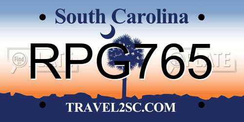 RPG765 South Carolina License Plate