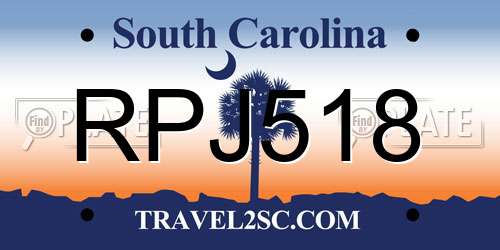RPJ518 South Carolina License Plate