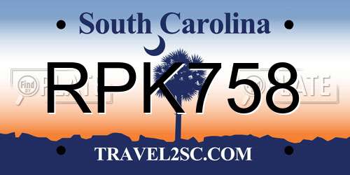 RPK758 South Carolina License Plate