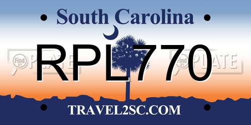 RPL770 South Carolina License Plate