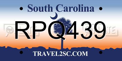 RPQ439 South Carolina License Plate