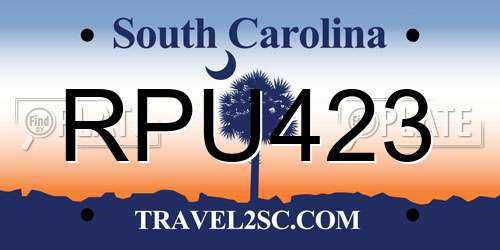 RPU423 South Carolina License Plate