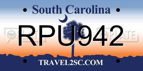 RPU942 South Carolina License Plate