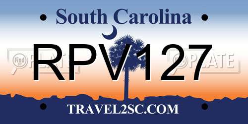 RPV127 South Carolina License Plate