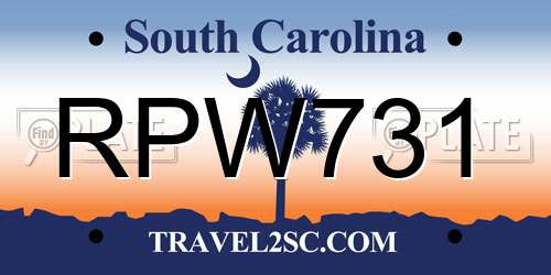 RPW731 South Carolina License Plate