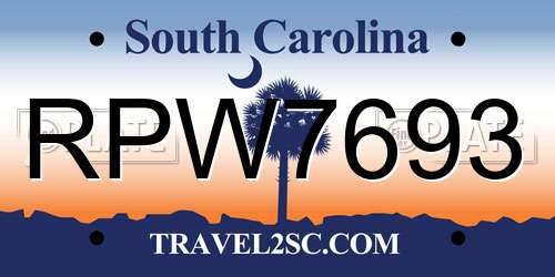 RPW7693 South Carolina License Plate