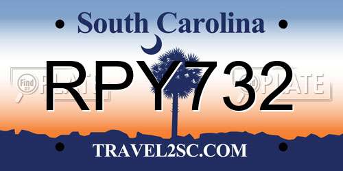 RPY732 South Carolina License Plate