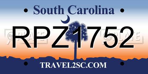RPZ1752 South Carolina License Plate