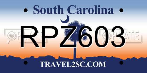 RPZ603 South Carolina License Plate